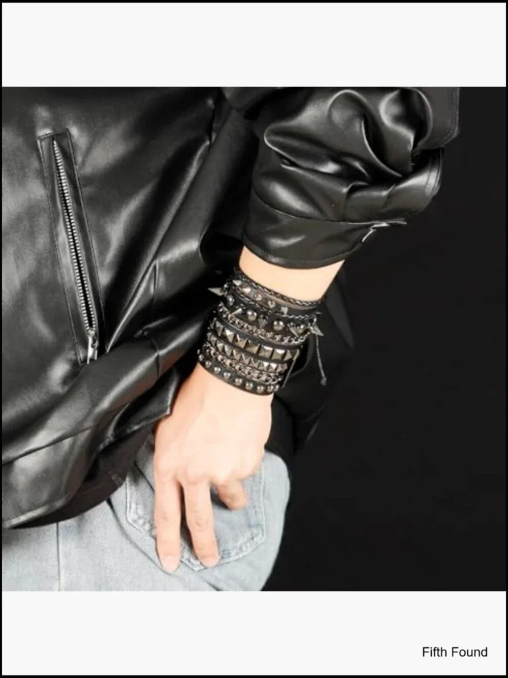 3 Pcs Punk Gothic Leather Bracelets Set Cuff Chain Rivet Spikes for Men Women